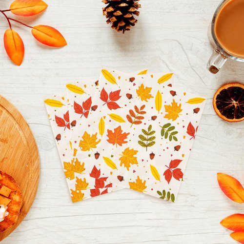 100 PCS Fall Leaves Cocktail Napkins, 3 Ply Thanksgiving Paper Napkins, Disposable Napkins Decorative Fall Leaf Beverage Napkins for Harvest Autumn Home Dinner Bathroom Holiday Party