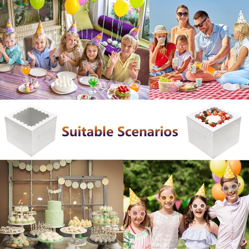 Hzzycaxli 8pcs Cake Boxes 12 Inch,12x12x10in Tall Cake Boxes with Window,10in 12in White Bakery Boxes with Lids,Large Baking Boxes,Square Bakery Boxes for Multi-Layer Cakes