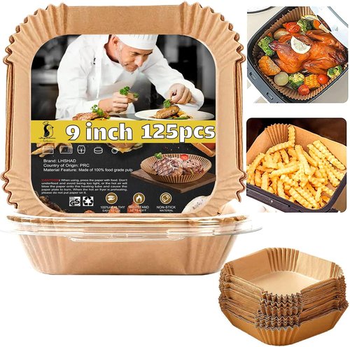 Air Fryer Liners | 125 Pcs 9-Inch Non-Stick Parchment Paper for 5QT, 6QT, 8QT Fryers