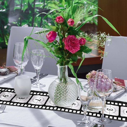 Breling 12 x 72 Inch Movie Night Table Runner Movie Theme Party Decorations Supplies Film Strip Table Runner Film Reel Tablecloth Decor for Kitchen Party(Classic Style,3 Pcs)