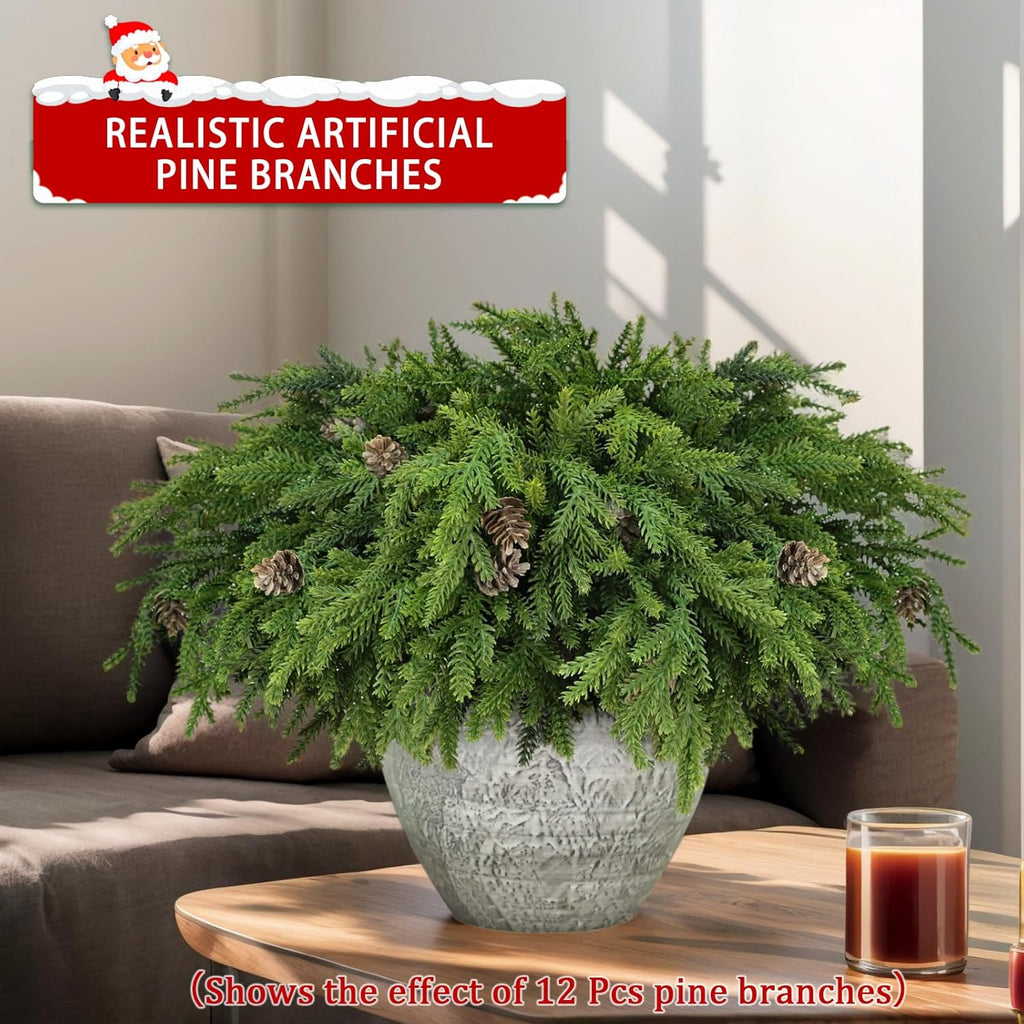 Skiennix Christmas Greenery Stems - Realistic Pine & Cedar Picks with Pinecones | 6 Pcs for Home Decor