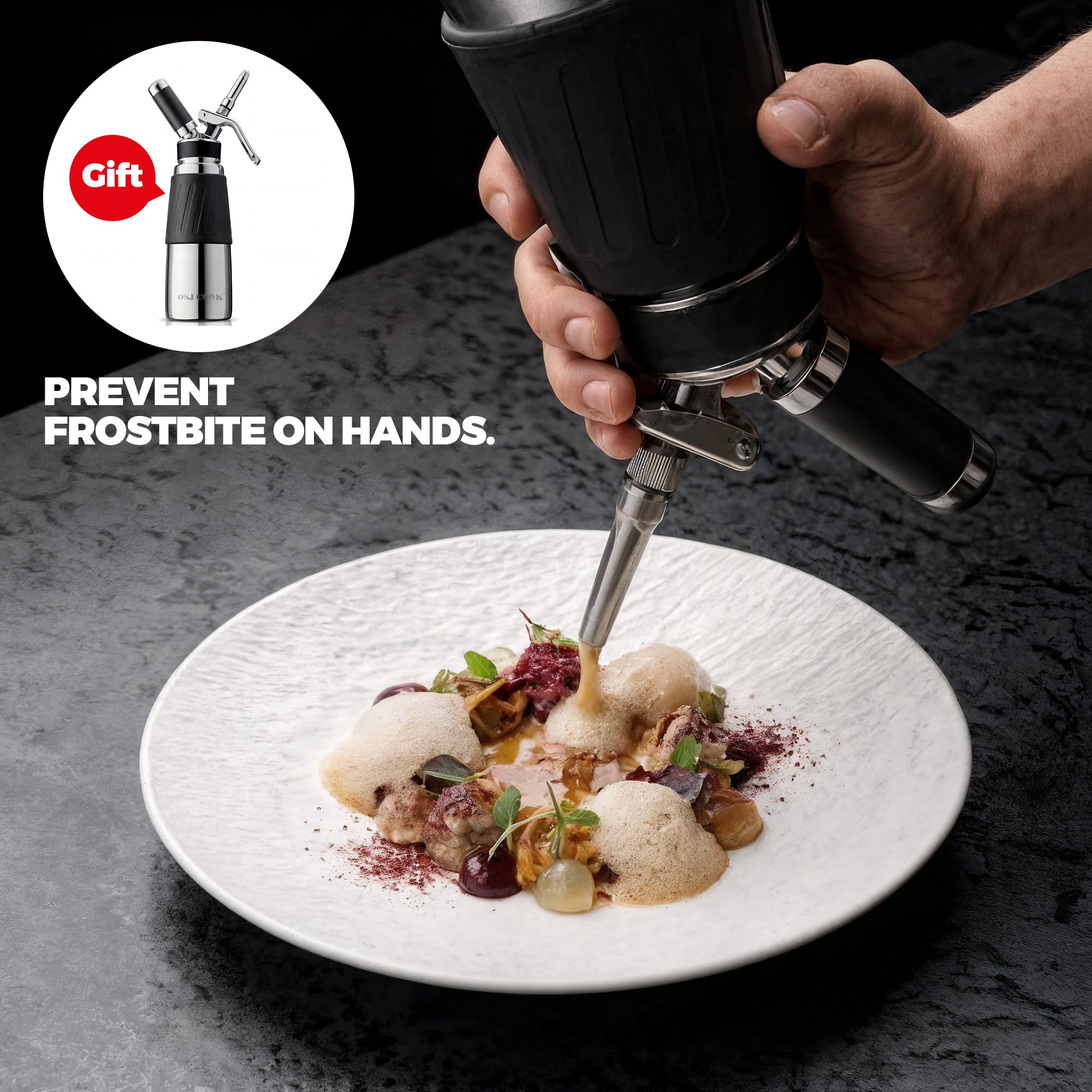 OSJCOOK Whipped Cream Dispenser Stainless Steel Cream Whipper Mirror Finish,500 mL/1 Pint Professional Cream Maker,5 Various Stainless Decorating Nozzles,1 Cleaning Brush,N2O Chargers NOT included