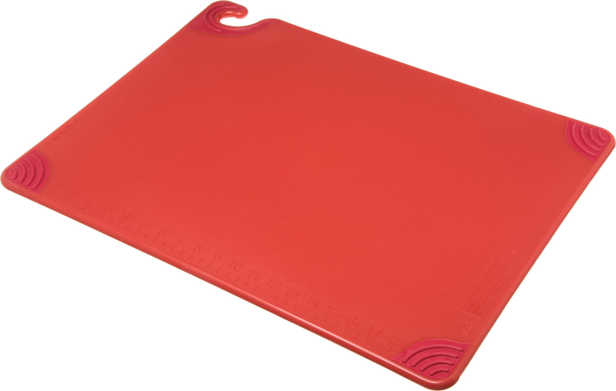 San Jamar Saf-T-Grip Plastic Cutting Board with Safety Hook, 18" x 24" x 0.5", Red