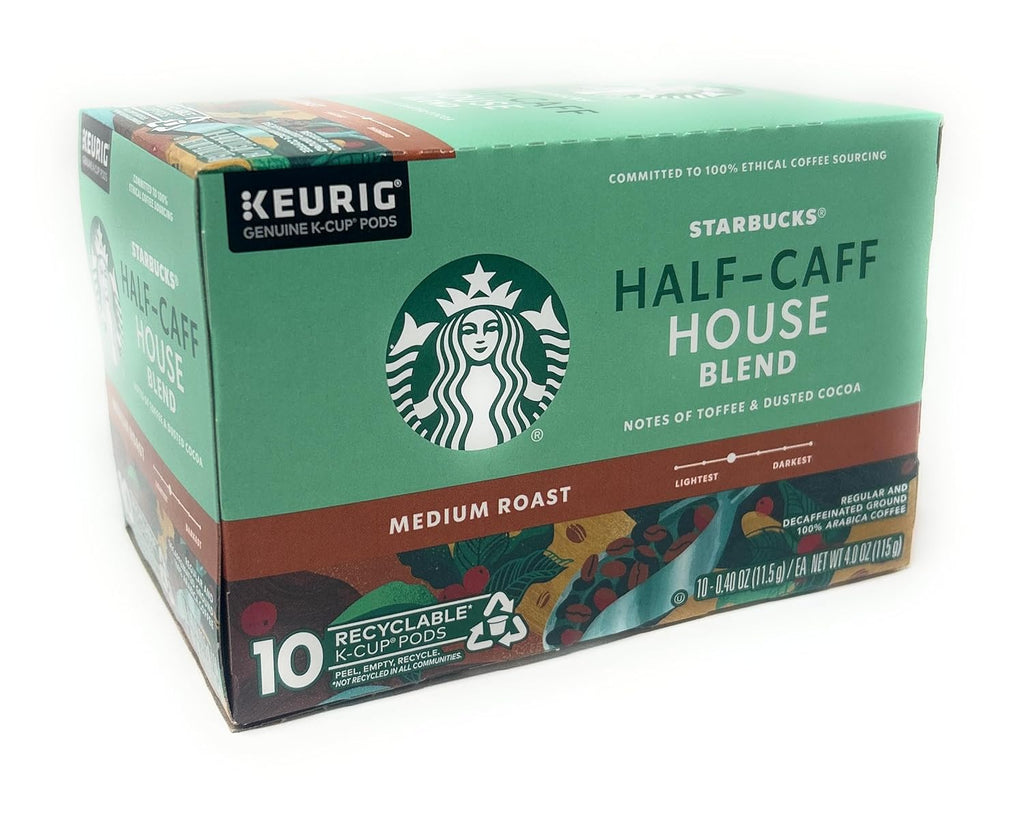 Starbucks Half Caff K-Cup Pods - Smooth Flavor with Half the Caffeine | 10 Count