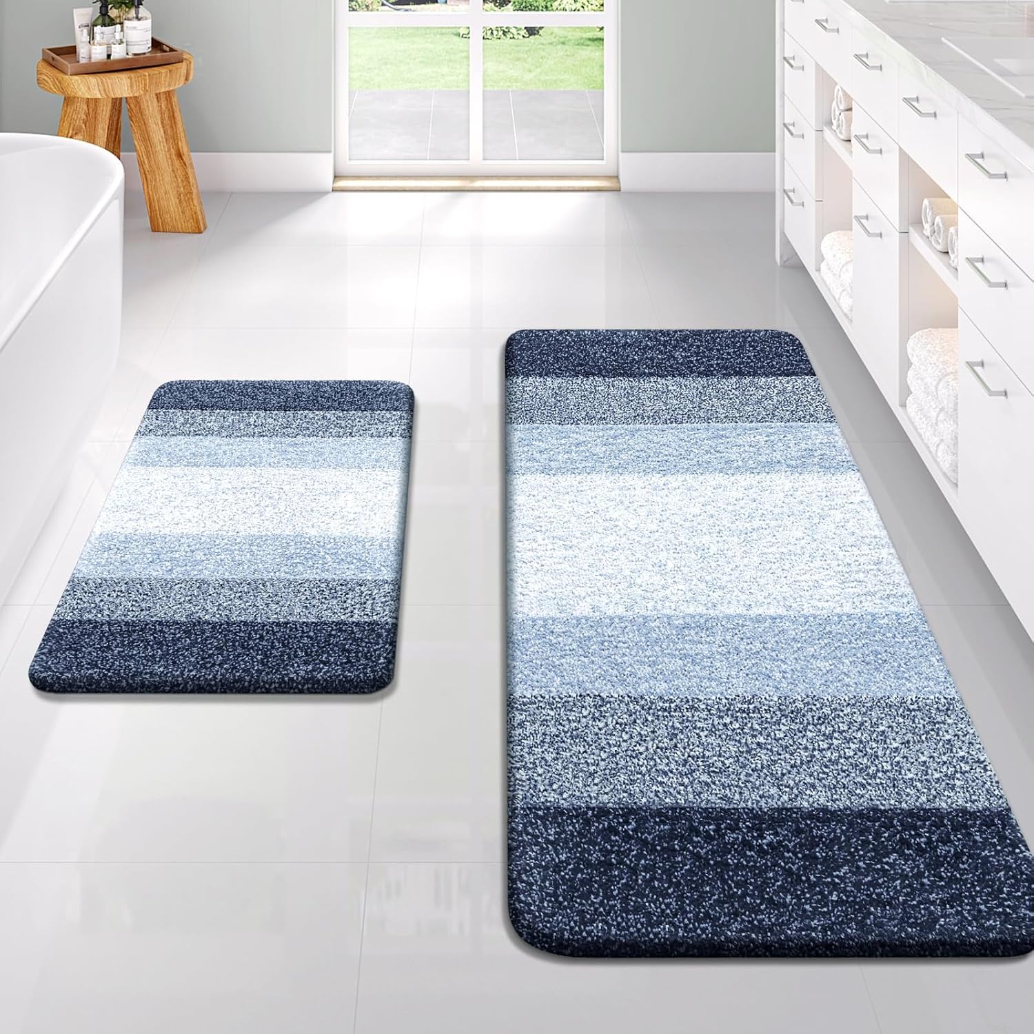 OLANLY Bathroom Runner Rug - Extra Soft Microfiber, Quick Dry & Washable | 47x24 Navy Blue