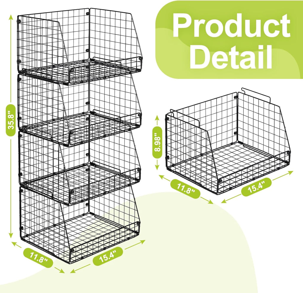 XXL Stackable Wire Storage Baskets by [Brand Name] - Extra Large Pantry Organizer for Fruits, Vegetables & Snacks