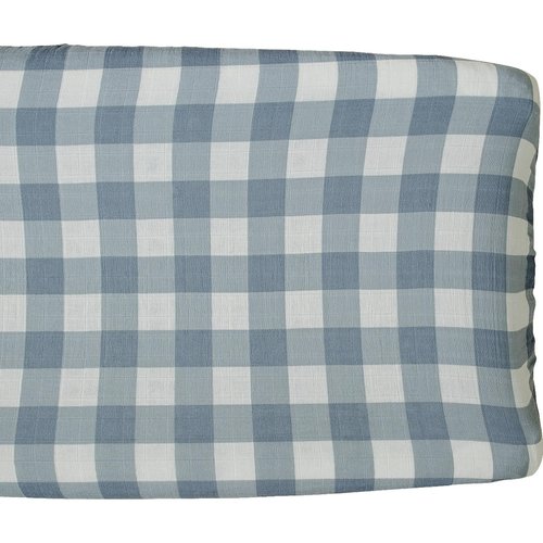 Mebie Baby Changing Pad Cover, Dusty Blue Gingham, 100% Muslin Cotton Changing Table Pad Cover for Boy and Girl, Designer Nursery Decor Covers, Diaper Changing Pad Cover for Changing Station