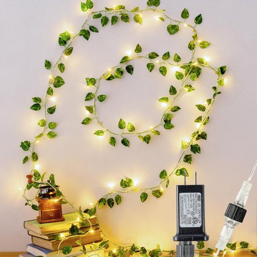 HEYFUNi Pothos String Lights - 23 Ft with 73 LED Warm White Leaf Lights for Bedroom & Wedding Decor