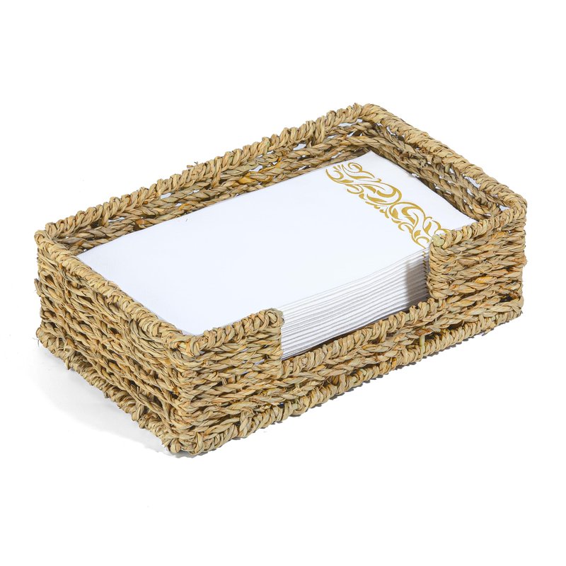 Tadacumir Disposable Guest Towel Holder Tray for Bathroom, Seagrass Paper Hand Face Towel Napkin Holder Long Rectangle Woven Napkin Ratten Wicker Dinner Basket