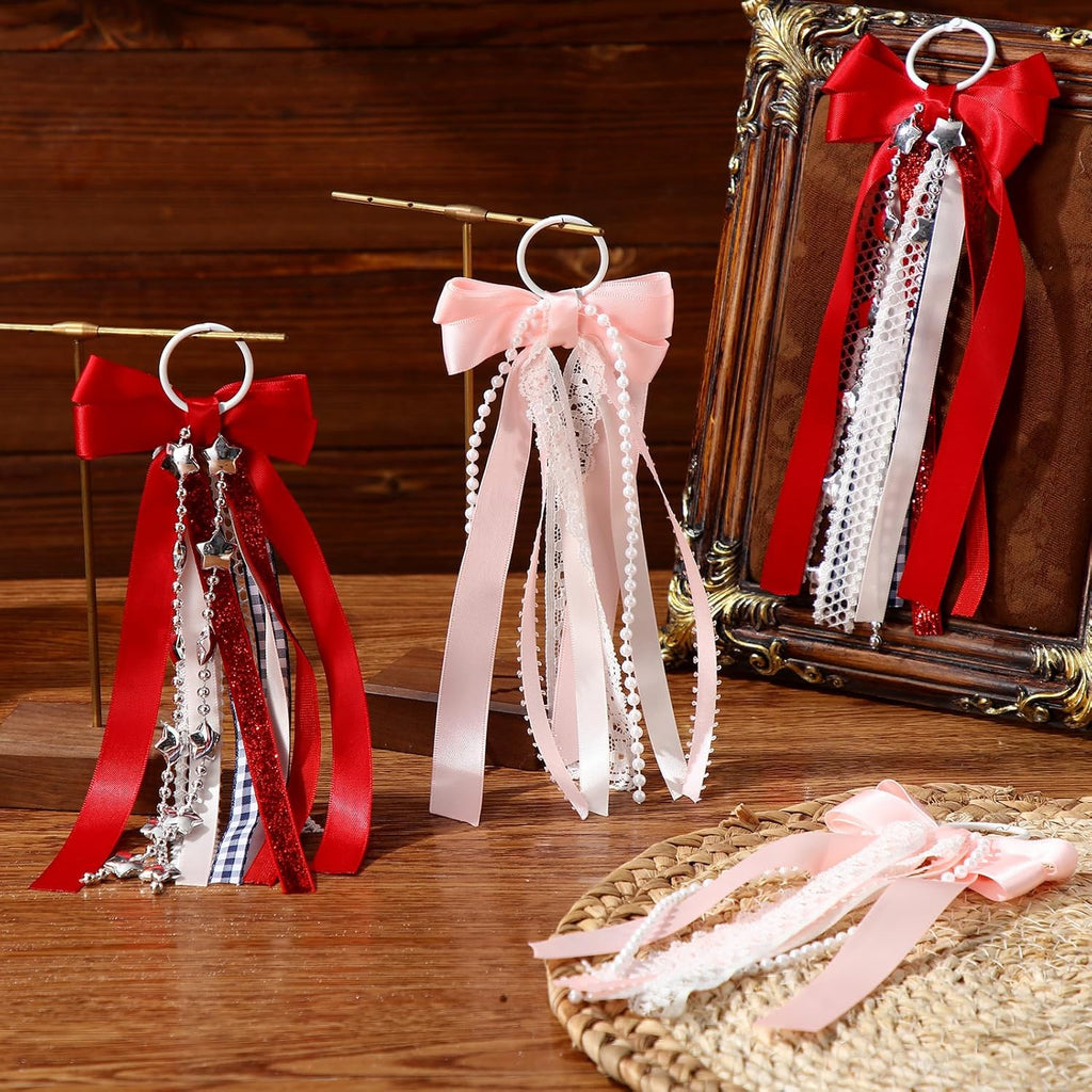 Norme Western Ribbon Boot Bows - 4 Pcs Buffalo Plaid with Glitter Pearl Lace | DIY Shoe Accessories