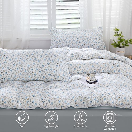 SAPHREAS Blue Yellow White Floral Duvet Cover Set Soft Microfiber Bedding Set Garden Style Spring 3pcs King Size 1 Duvet Cover with Zipper Closure 8 Ties 2 Pillow Shams