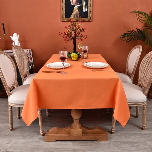 MEANMOY Orange 210 GSM Water & Stain Resistant Rectangle Tablecloth for 8 Foot Table - Solid 60 x 120 Inch Rectangular Table Cloth in Wrinkle Free Washable Polyester Fabric for Wedding, Party, Banquet