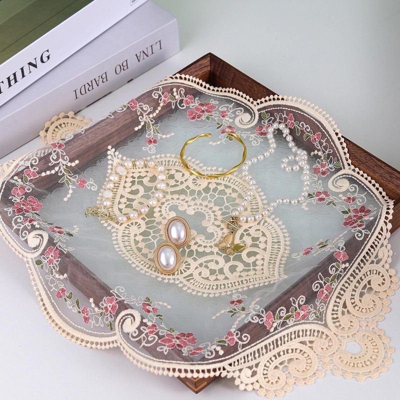 NROZIET 6 Pack Lace Placemats, Retro Doilies for Tables, Handmade French Style Embroidered Crochet Vase Mat for Centerpieces, Furniture Place Cup Mats Coaster for Wedding Birthday Home Decoration