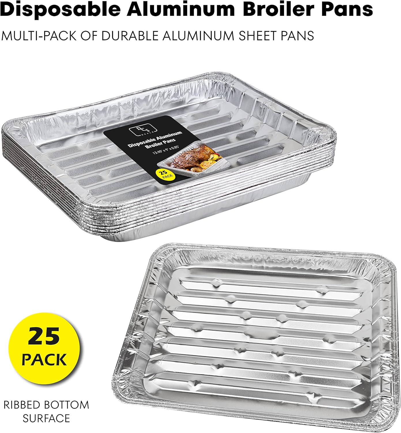 Pack of 25 Durable Aluminum Broiler Pans by [Brand Name] - Ideal for BBQ & Grill - 13.4" x 9" x 0.85"
