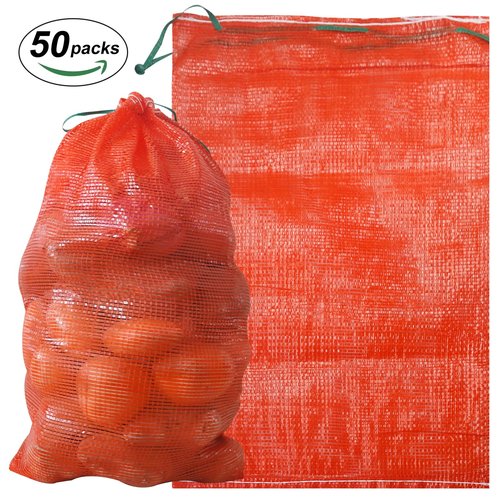 50 Pack 36lb Mesh Onion Bags Reusable Produce Storage Fruit Vegetable Storage Bags with Drawstring for Onions Potatoes Citrus Crawfish 15.6 x 26 Inches
