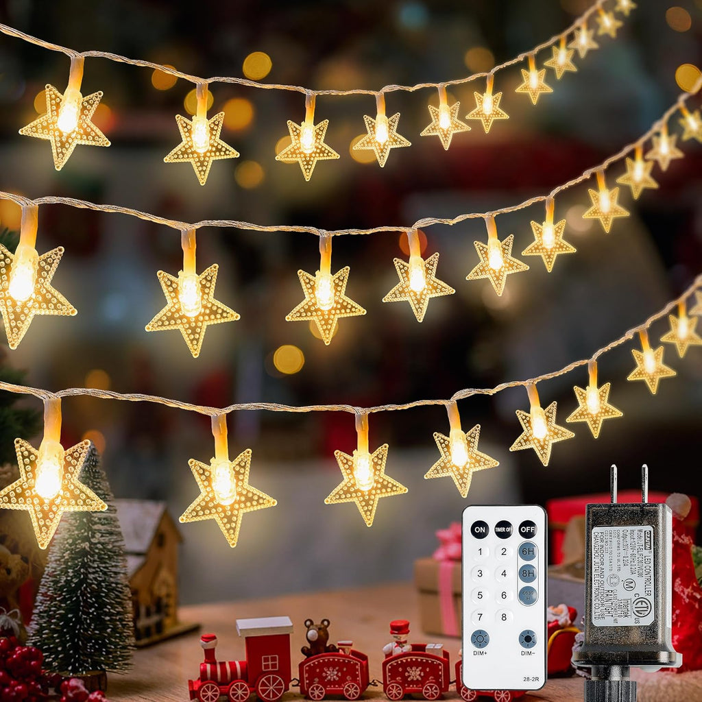 Star String Lights - 39ft 100 LED Fairy Lights with Remote | Waterproof Indoor Outdoor Decor - Warm White