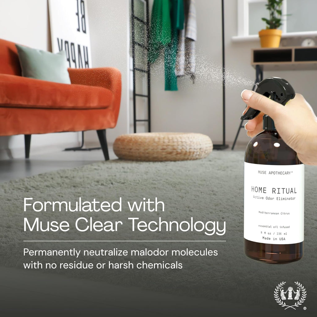 Muse Apothecary Odor Eliminator Spray - Essential Oil Furniture & Bathroom Deodorizer - 4oz Mediterranean Citrus