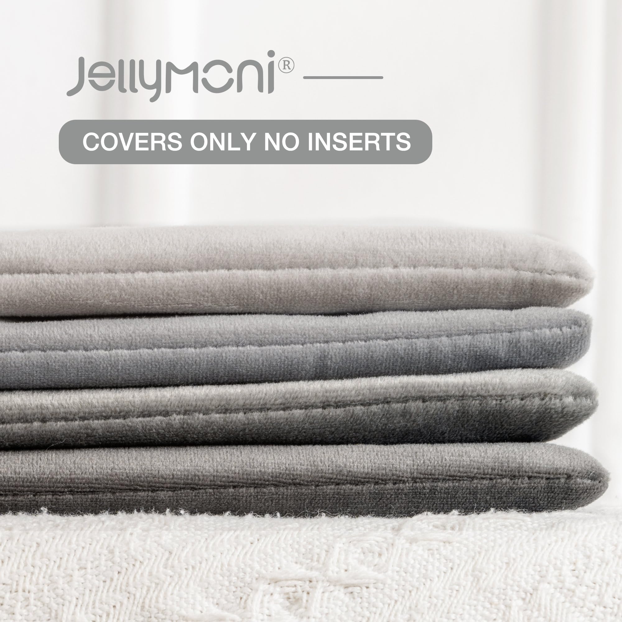 JELLYMONI Velvet Throw Pillow Covers Set of 4, 18 x 18 Inch Grey Decorative Cushion Covers, Soft Square Pillowcases for Sofa, Couch, Bed – No Insert Included