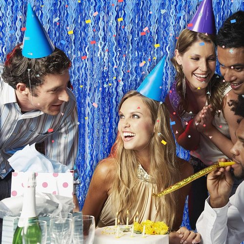 Blue Backdrop Tinsel Foil Fringe Curtains - Sparkling Metallic Party Decorations | Ocean Theme Birthday Decor