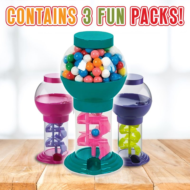 Playbees Twirling Gumball Machine - 3 Pack - 10 Inch - Gumballs Candy Dispenser for Kids - Candyland Party Favors and Supplies - Bubble Gum Machine for Birthday Party Decorations, Kids Parties
