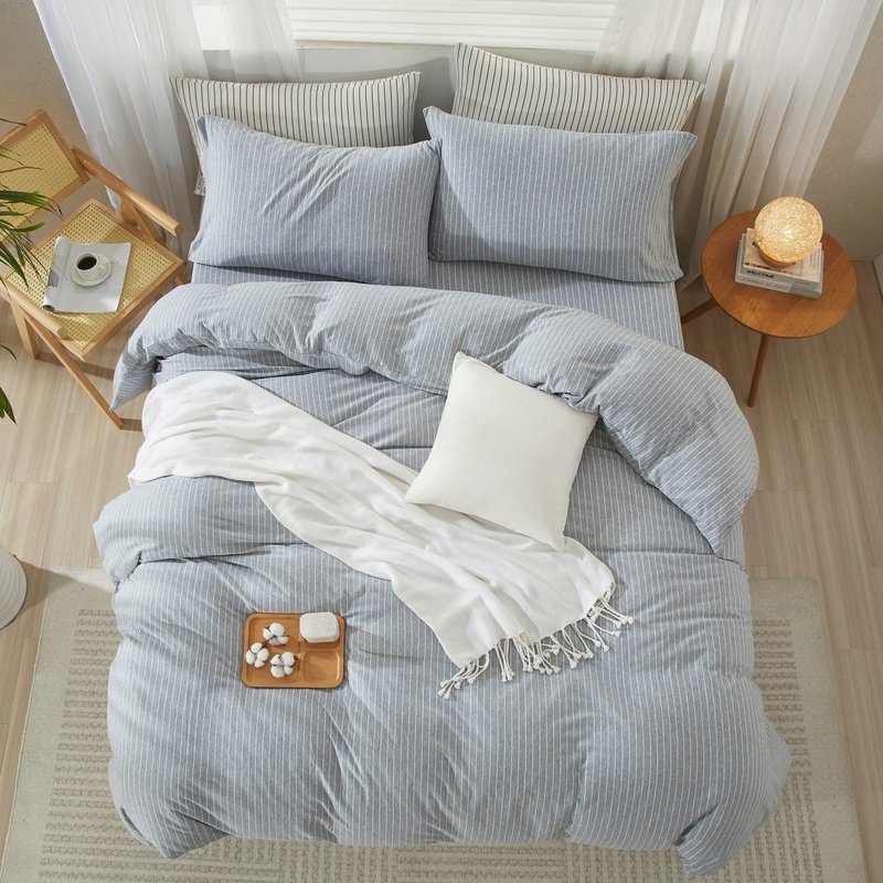LIFETOWN 100% Jersey Knit Cotton Duvet Cover Set T-Shirt Feel Bedding Set Ultra Soft Wrinkle-Free (Heathered Oatmeal Beige, Queen)