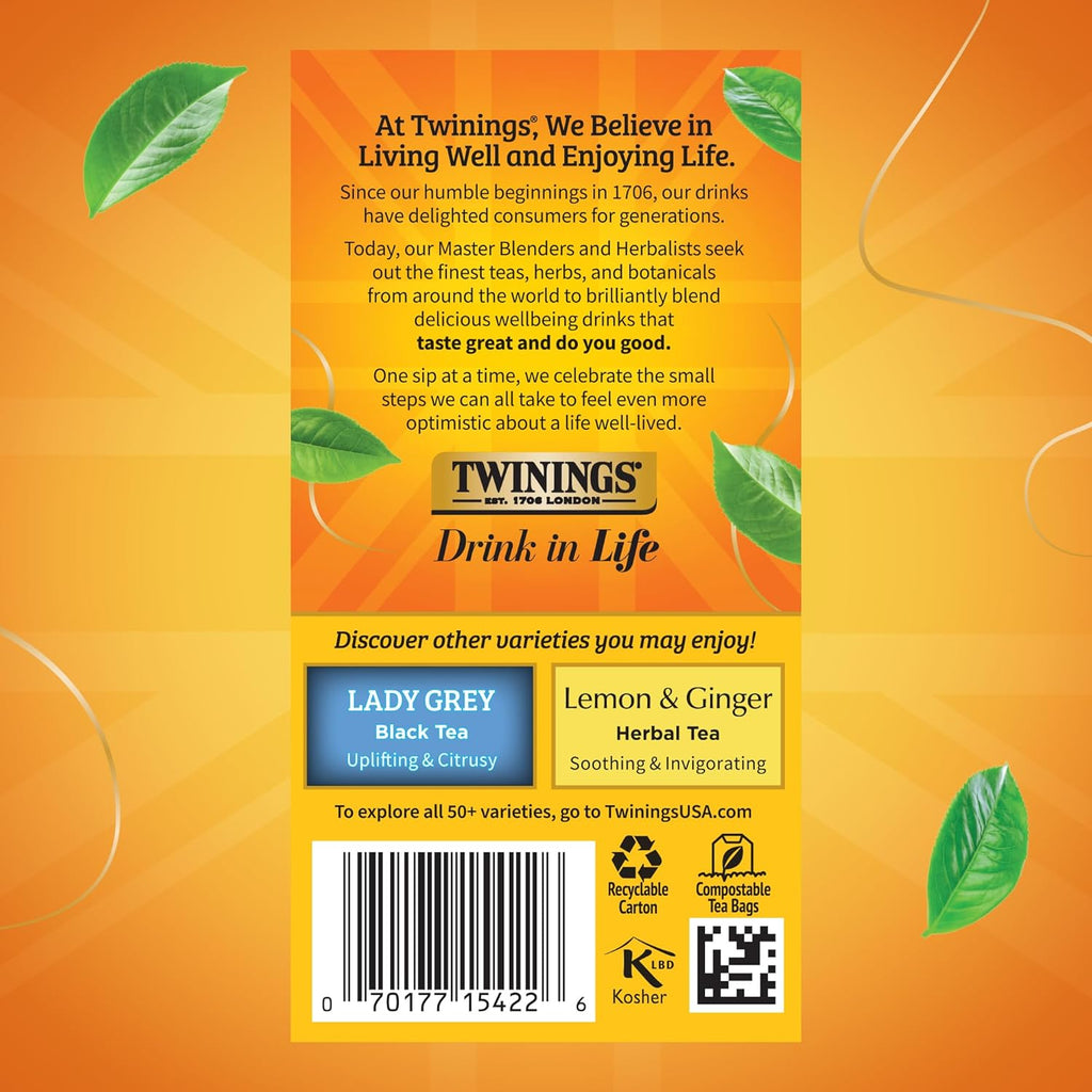 Twinings Earl Grey Tea Bags - Caffeinated Black Tea with Citrus & Bergamot Flavor | 20 Count (Pack of 6)
