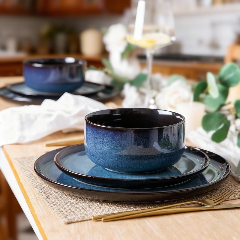 Ceramic Dinnerware Sets for 4,Handcraft Wavy Rim Stoneware Plates and Bowls Sets,Highly Chip and Crack Resistant | Dishwasher & Microwave & Oven Safe Dishes set,Service for 4 (12pc)-White &Wave