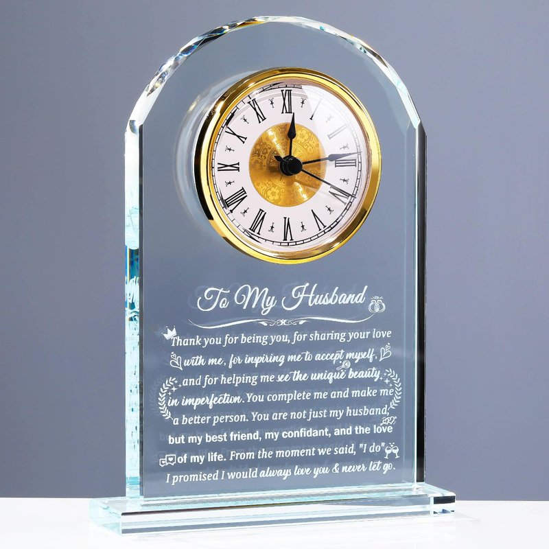 Arikyrist Gifts for Husband from Wife Romantic Anniversary Wedding Gift for Men Glass Clock to My Husband Birthday Ideas Crystal I Love You Keepsakes on Valentine's Fathers Day Christmas Home Decor