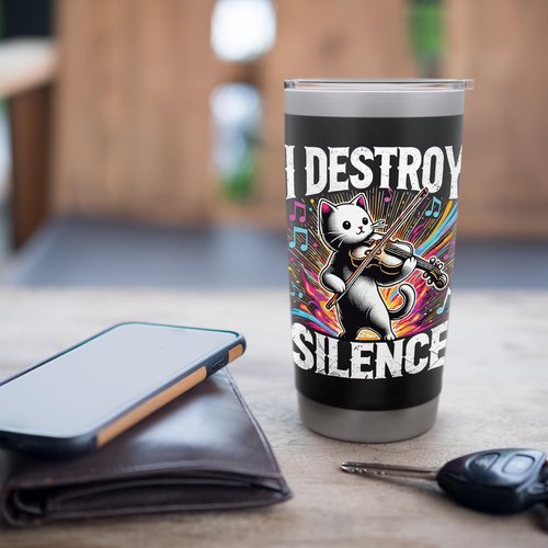 Funny I destroy silence Orchestra Violin Cat Playing Viola Stainless Steel Insulated Tumbler