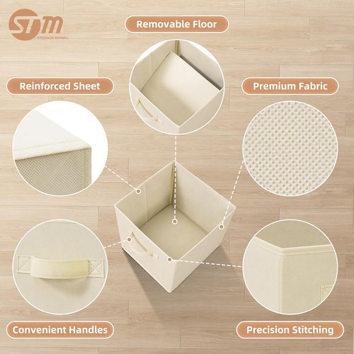 **Storage Maniac Storage Cubes - 11-Inch Collapsible Bins with Handles | 10-Pack Beige Fabric Organizers**