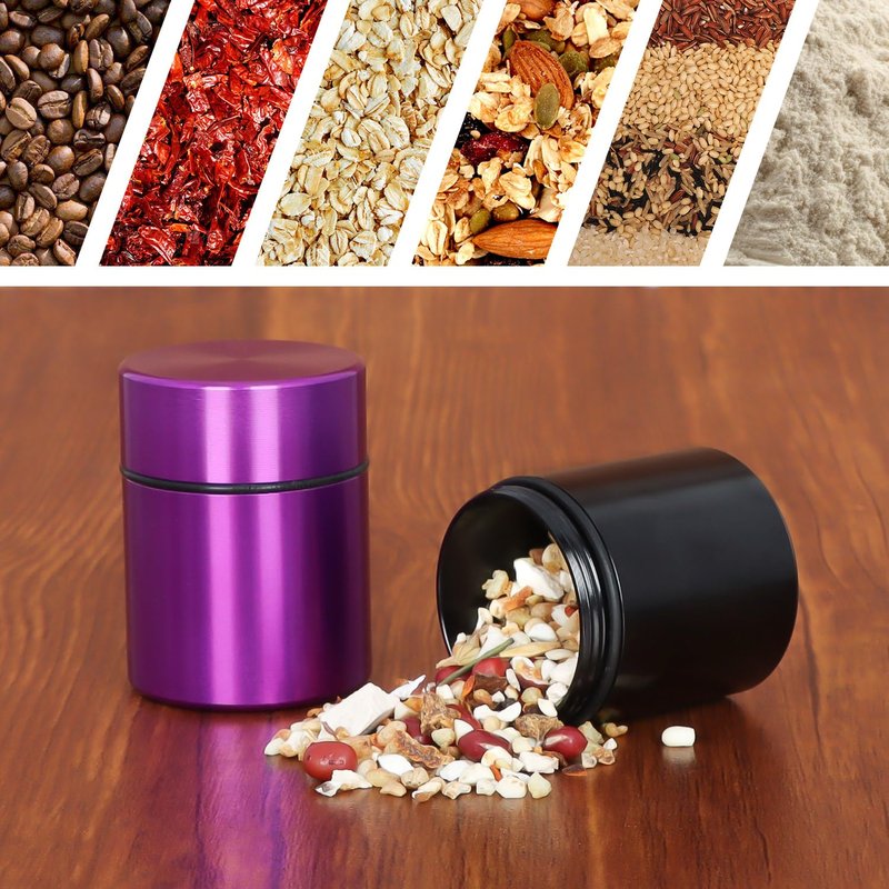 Honeypuff 26ML Stash Jar - Airtight Water Proof Smell Proof Ultraviolet Aluminum Herb Container Bottle With Rubbler Ring (Green-Purple)