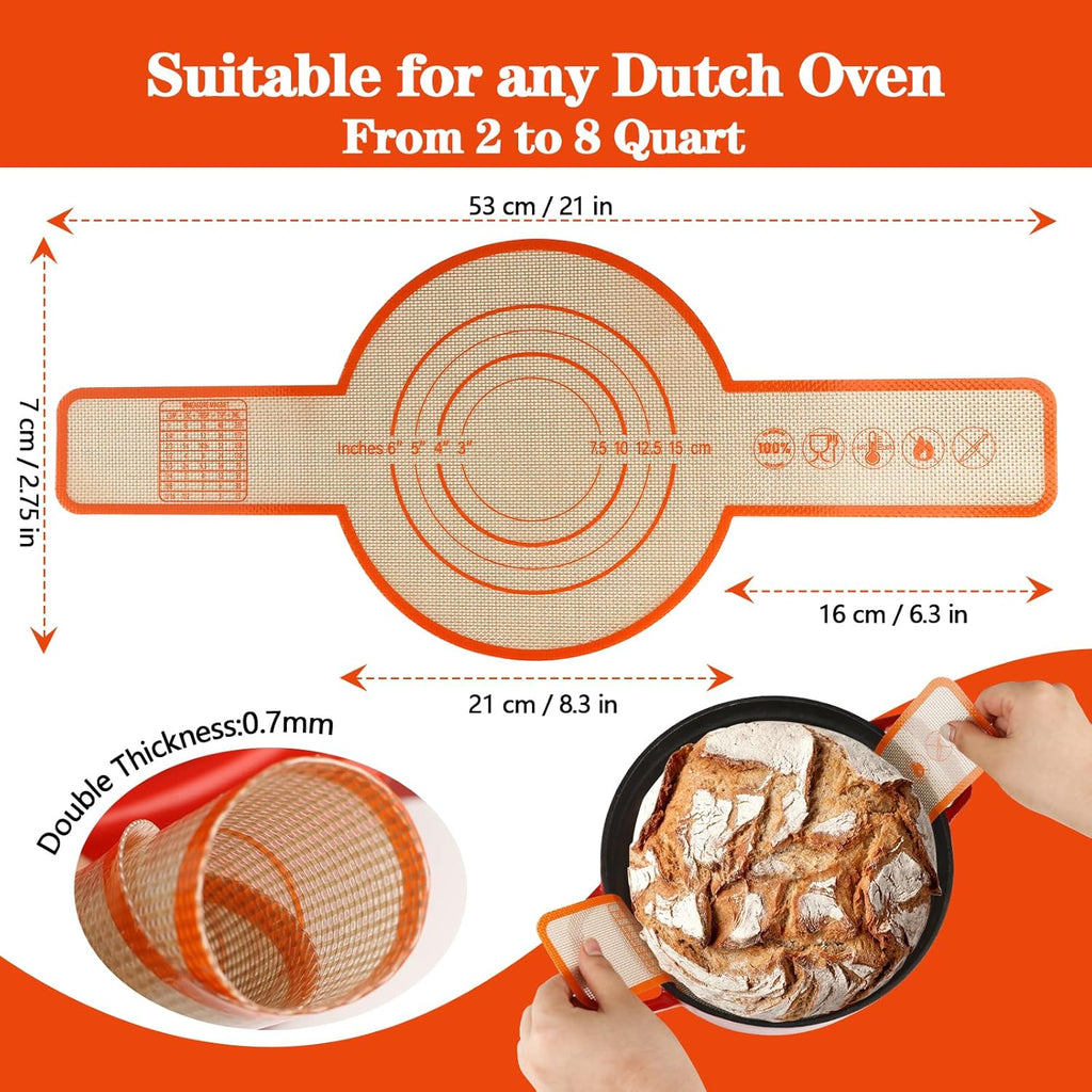 UBeesize Silicone Bread Sling - Reusable Non-Stick Baking Mat for Dutch Oven | Easy to Clean, 2-Pack