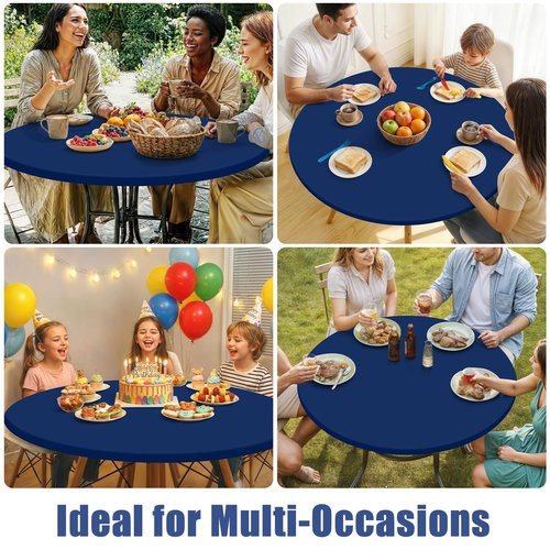 Moosfor Round Spandex Tablecloth, Elastic Fitted Waterproof Tablecloths for 36"-44" Tables, Stretch Washable Picnic Table Cover for Camping, Dining, Indoor and Outdoor, Navy