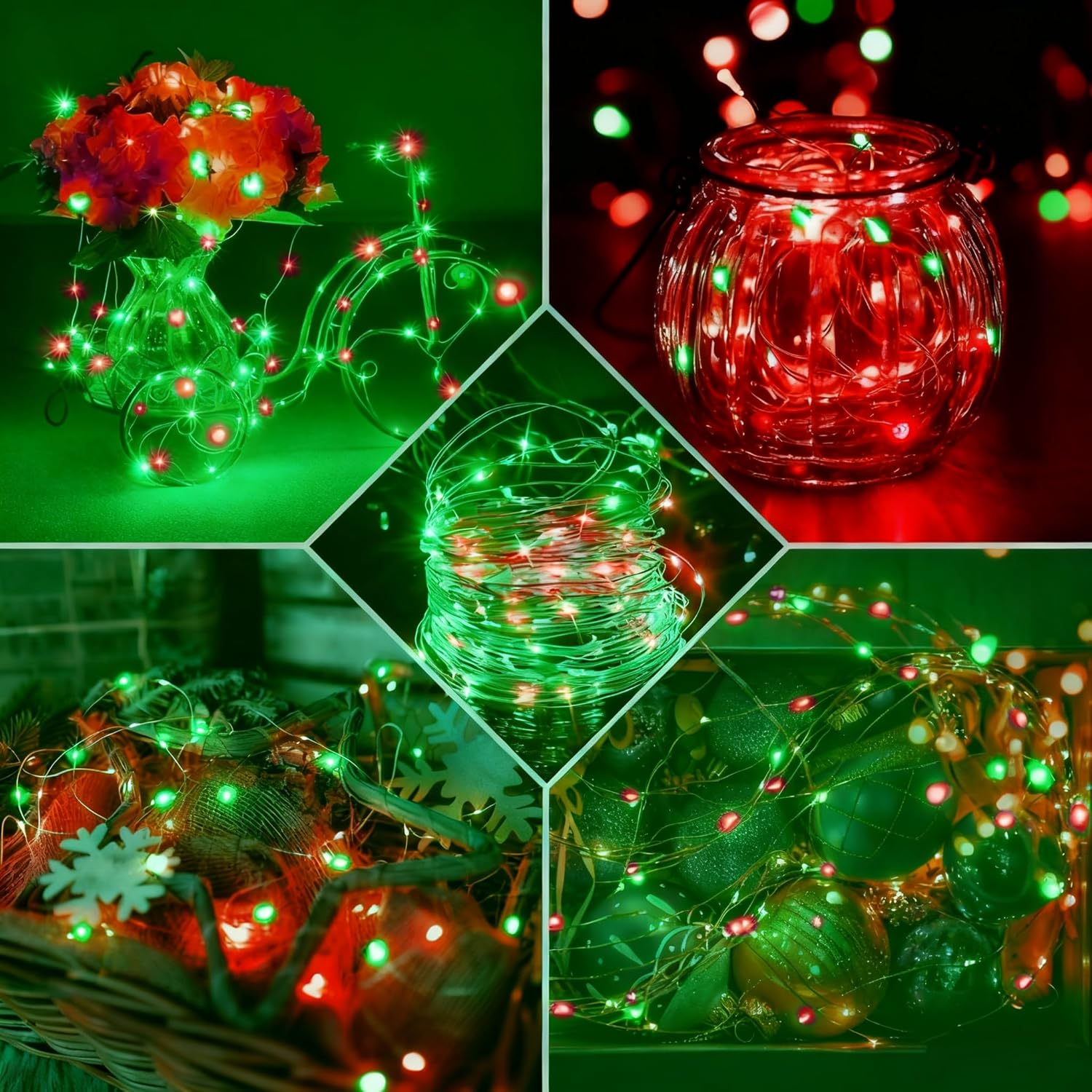 Skiennix 12 Pack Fairy Lights - 7Ft 20 LED Twinkle String Lights | Waterproof & Battery Operated for Parties, Weddings, Christmas & More - Red & Green