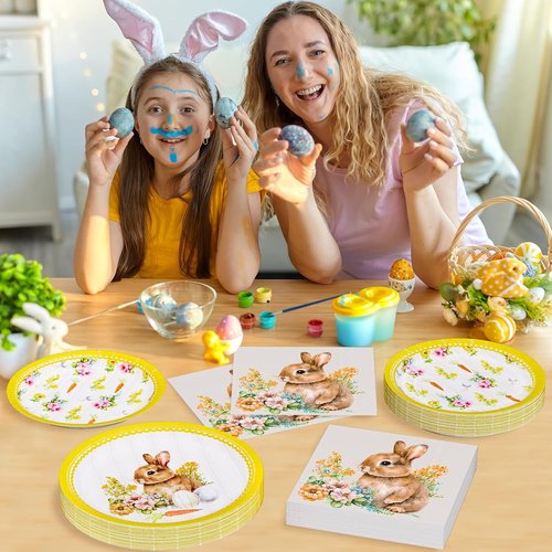 Happy Easter Party Supplies - 150 Count Disposable Tableware Set | 9" Dinner Plates & 7" Dessert Plates