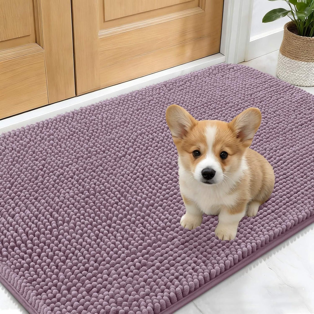 OLANLY Dog Door Mat - Absorbent Non-Slip Chenille Mat for Muddy Paws | 30x17 Deep Plum Color