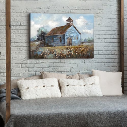 arttitue Farmhouse Barn Wall Art Painting: Canvas Rustic Farm Picture Hand Painted Country Landscape Print Decor Rural Scene Artwork for Nursery Living Room Bedroom