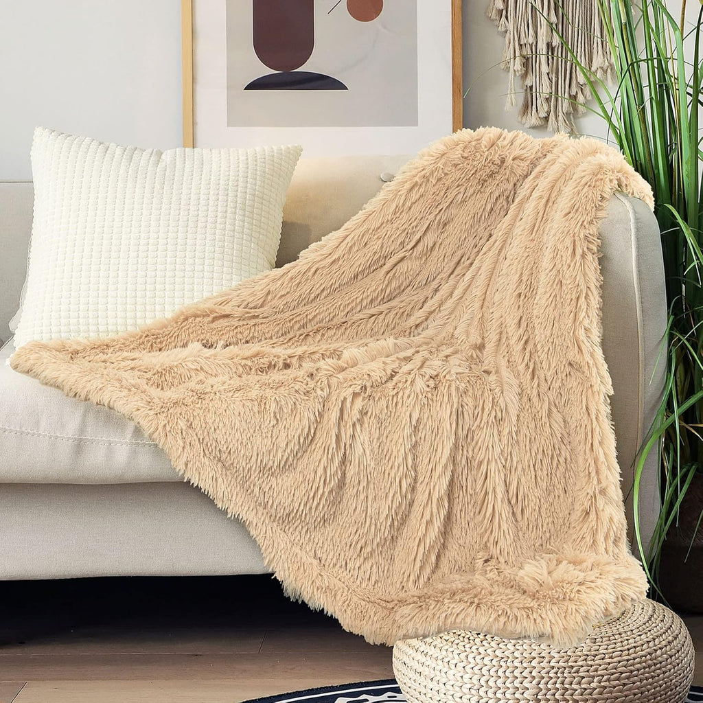 Tuddrom Faux Fur Throw Blanket - Extra Soft & Cozy Reversible Design | 50"x60" in Apricot