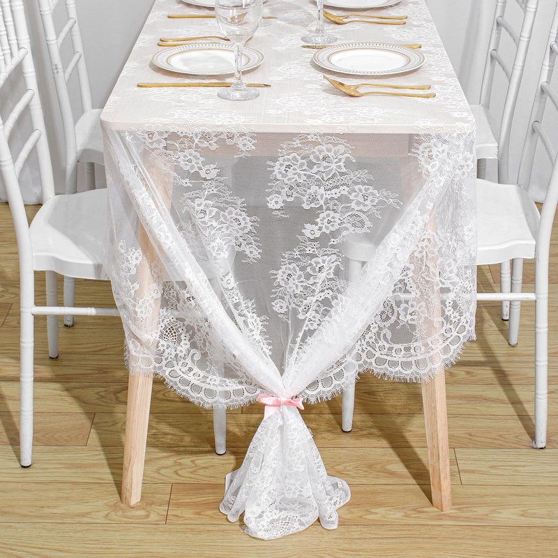 ShinyBeauty Wedding Tablecloth - Rectangle White Lace, 60x120 Inches - Classic Embroidered Lace Overlay for Home & Banquet Dining