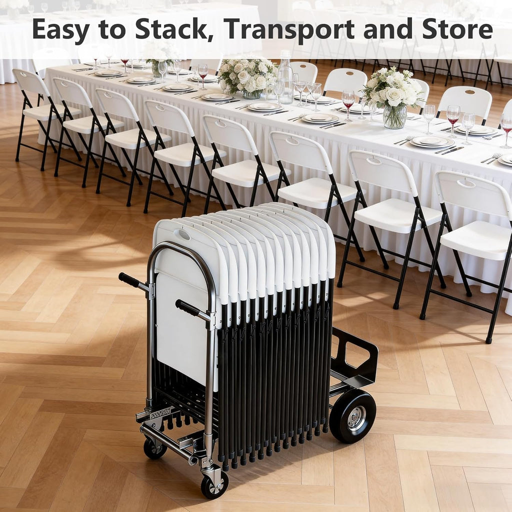 Plastic Folding Chairs 4 Pack - Sturdy Metal Outdoor Seating | Heavy Duty 350 lbs Capacity, White