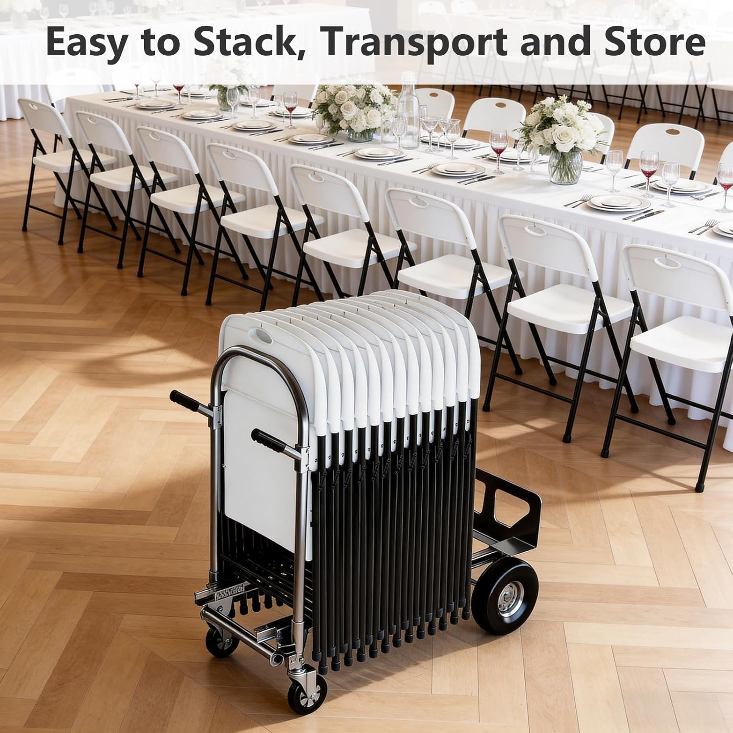 Plastic Folding Chairs 4 Pack - Sturdy Metal Outdoor Seating | Heavy Duty 350 lbs Capacity, White