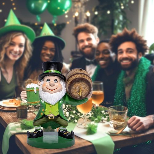 Hodao St. Patrick's Day Gnome Figurine - Festive Resin Sculpture with Pot of Gold | 5.2 Inches Tall