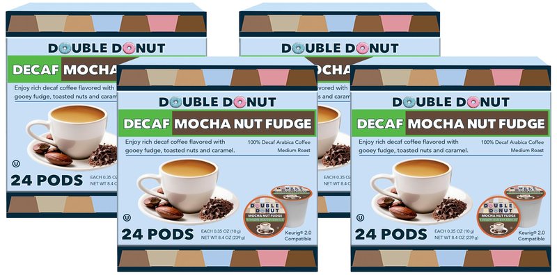 Double Donut Medium Roast Decaf Coffee Pods, Mocha Nut Fudge Flavored, for Keurig K-Cup Machines, 24 Single-Serve Capsules per Box (Pack of 4)
