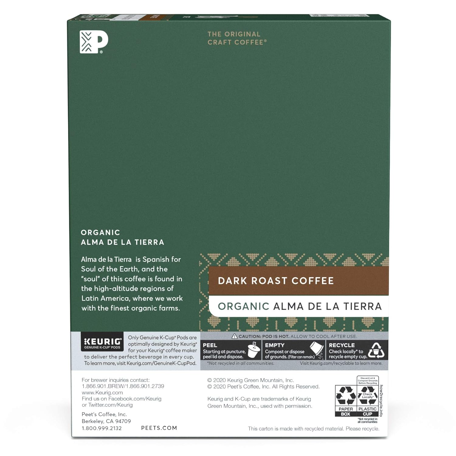 Peet’s Coffee Organic Alma De La Tierra K-Cup Pods - Dark Roast for Keurig Brewers | 22 Count