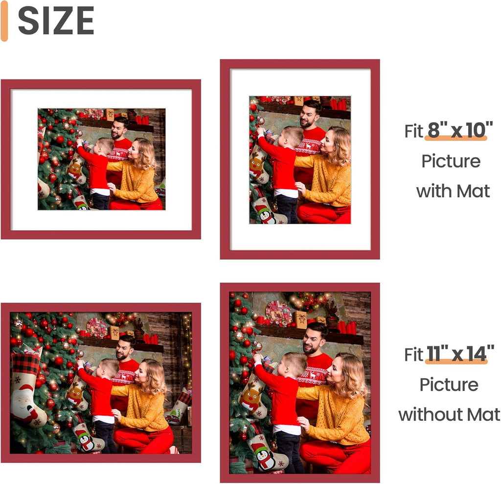 Upsimples 11x14 Picture Frame - Display 8x10 Photos with Mat or 11x14 Without - Red, 1 Pack