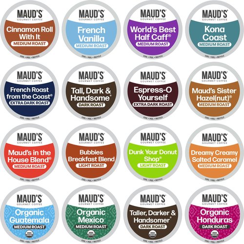 Maud's Coffee Lovers Variety Pack Coffee Pods, 40 ct, 16 Assorted Flavors in Single Serve Pods – 100% Arabica Beans, Compatible with Keurig K Cups Maker