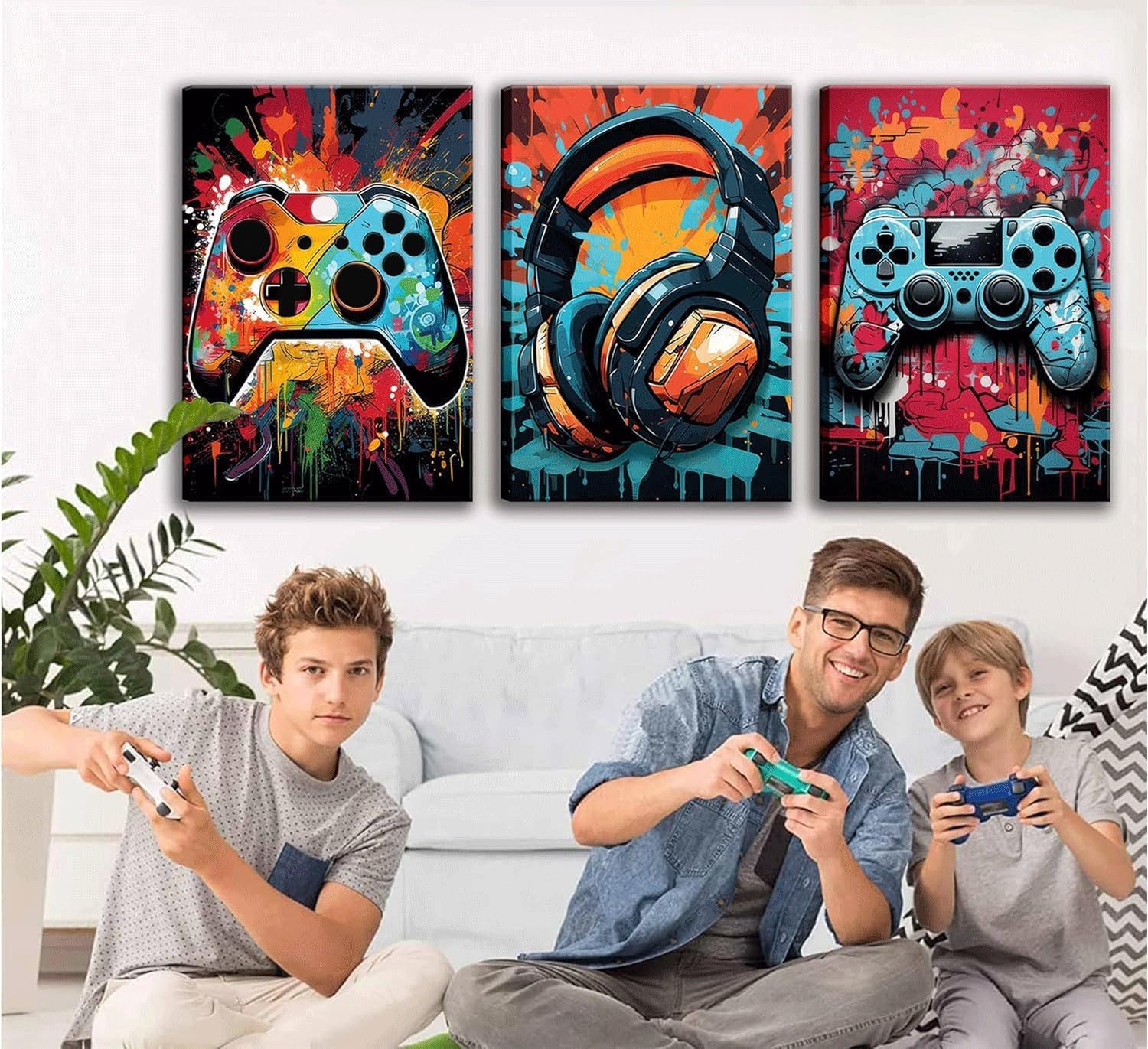 Skiennix Retro Video Game Wall Art - Colorful Neon Gamepad Canvas Prints | 12x16in for Kids' Rooms