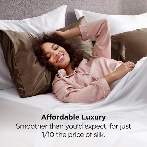 Bedsure Satin Pillowcases - Luxurious Silk-Like Queen Size Set of 2 | Envelope Closure, Brown, 20x30 Inches