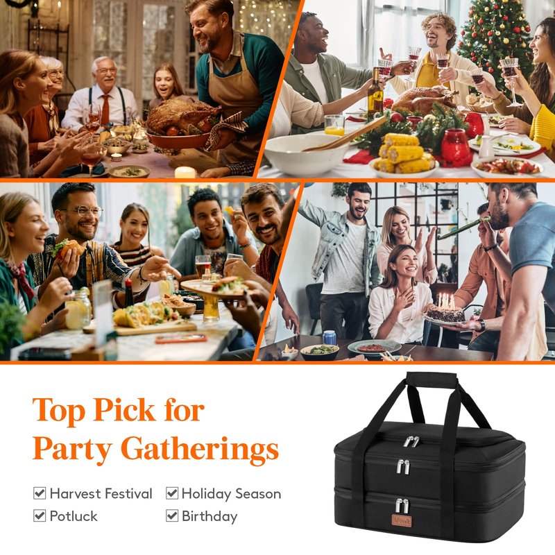 Lifewit Double Decker Casserole Carrier for Hot and Cold Food, Insulated Casserole Dish Carrier Carrying Case with Tool Room, Thermal Bag for Potluck Parties Cookouts Fits 9"×13" Baking Dish, Black