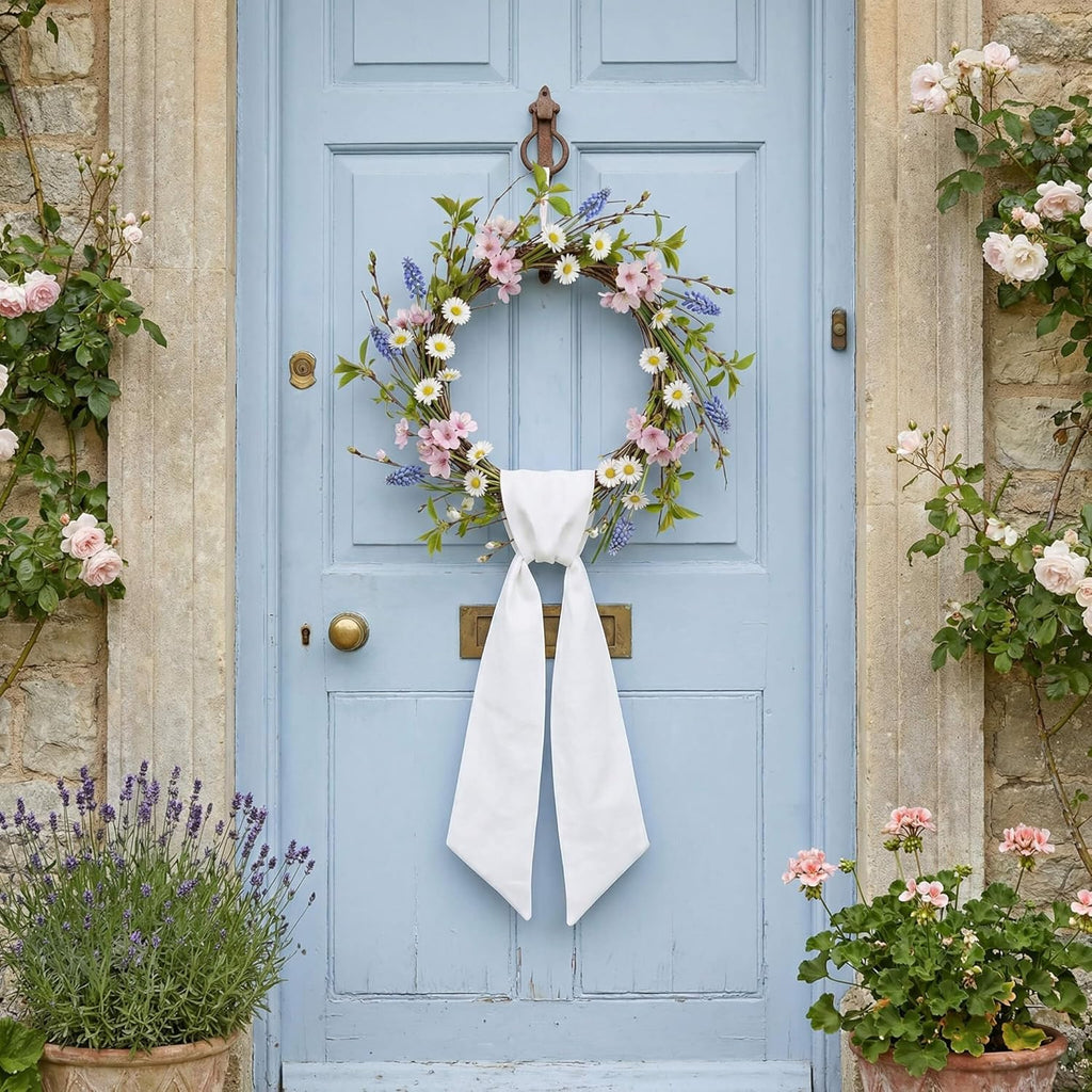 White Wreath Sash 4 Pack - 55 x 5 Inch Blank Linen-Look Ribbon for Embroidery & Monogram | Farmhouse Wedding Decor